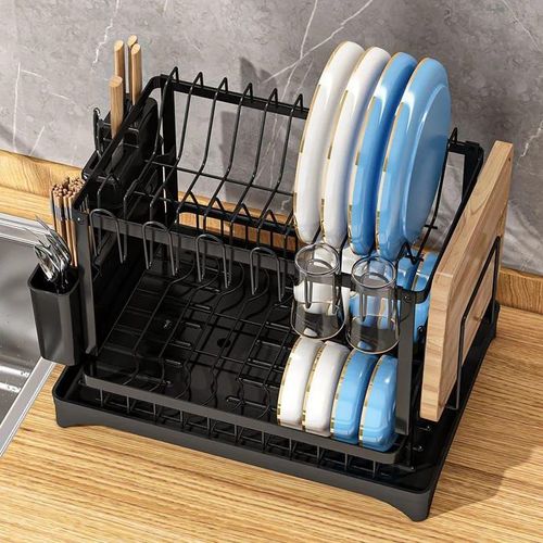 product_image_name-Black Beauty-Classy High Quality 2 Layer/Tier Dish Rack with Drainer -2