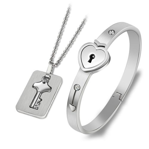 Heart bracelet and key necklace best sale