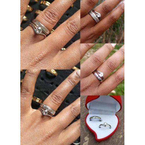 product_image_name-Fashion-Assorted Classical Siver plated Solitaire Double Wedding ring Engagement ring Proposal Statement Ring with (free gift box)-1