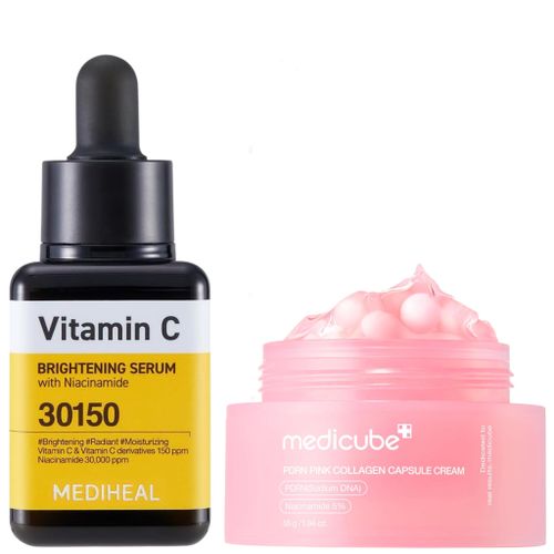 product_image_name-MEDIHEAL-Vitamin C Brightening Serum with Niacinamide + Medicube PDRN Pink Collagen Capsule Cream with Niacinamide. Moisturizes, Removes Pigmentation, Dark Spots, Acne Scars, Blackheads, Brightens, Firms, Gives a Glass skin glow, Evens the skin tone & Softens-1