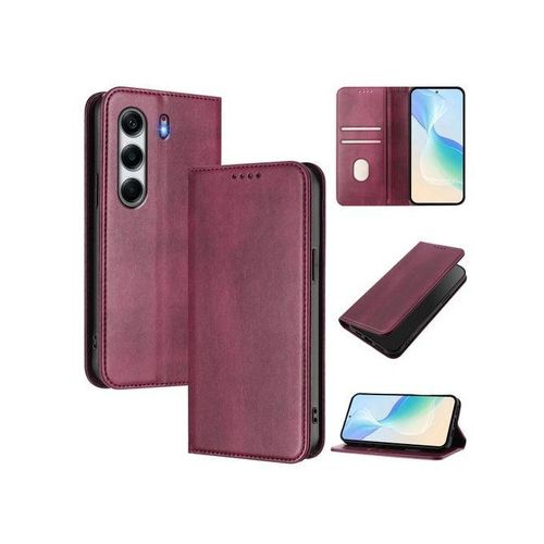 product_image_name-Generic-Wallet Case For Tecno Camon 40 4G Vintage Leather Cover With Card Holder, Kickstand, Magnetic Closure Flip Case-1