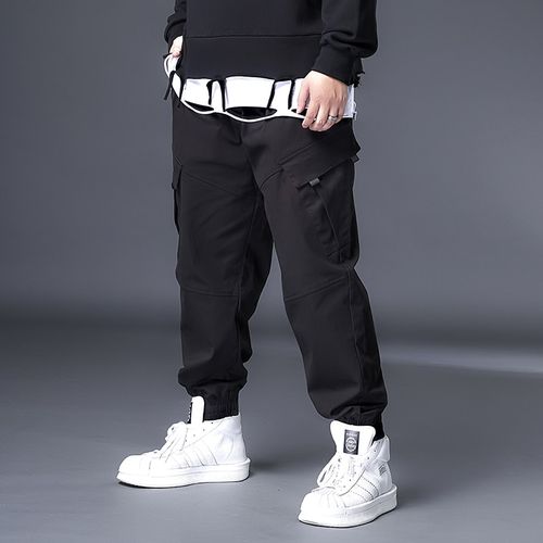 Men Cargo Pants Loose Elastic Waist Oversized Khakis Trousers Multi Pocket  Grey