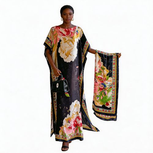 strapless open back dress Beige Organza Double Layer Kaftan Dress main image 1