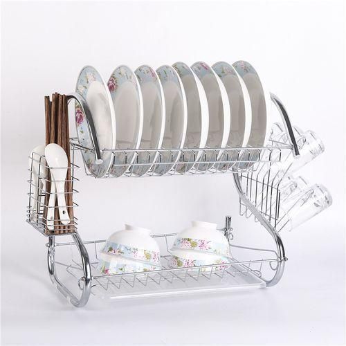 product_image_name-Nunix-Stainless Steel 2 Tier Dish Rack +draining Board-1