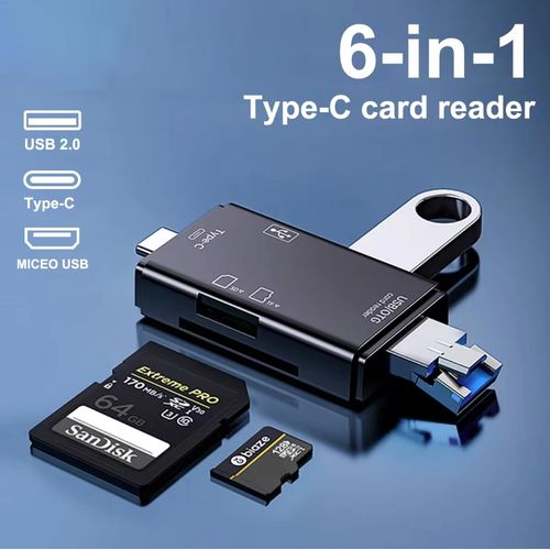 product_image_name-Generic-6-in-1 USB 2.0 Type C Card Reader -Computer Accessories -Black-1
