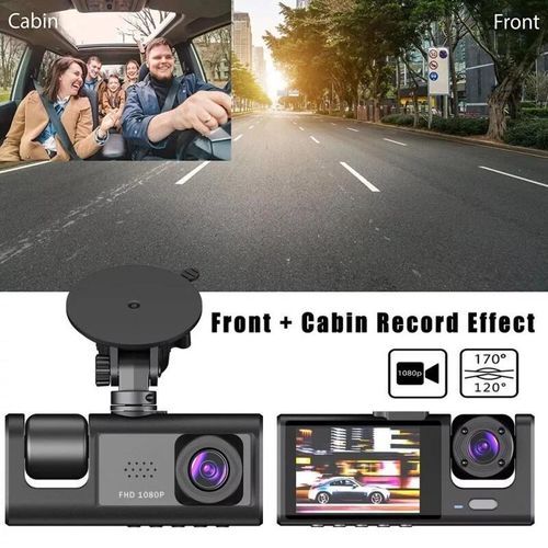 HD 1080P Dual Lens Dash Cam – Front/Rear/Inside Video Recorder with G-Sensor