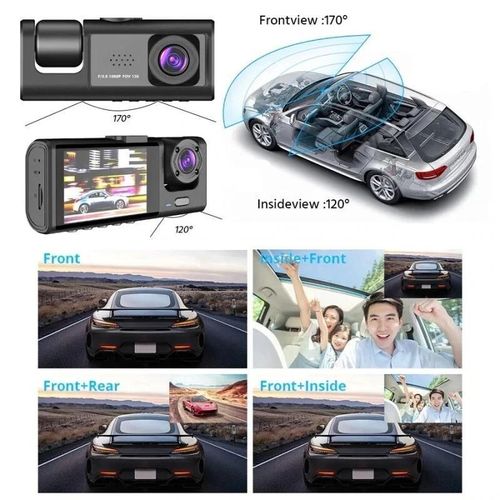 HD 1080P Dual Lens Dash Cam – Front/Rear/Inside Video Recorder with G-Sensor