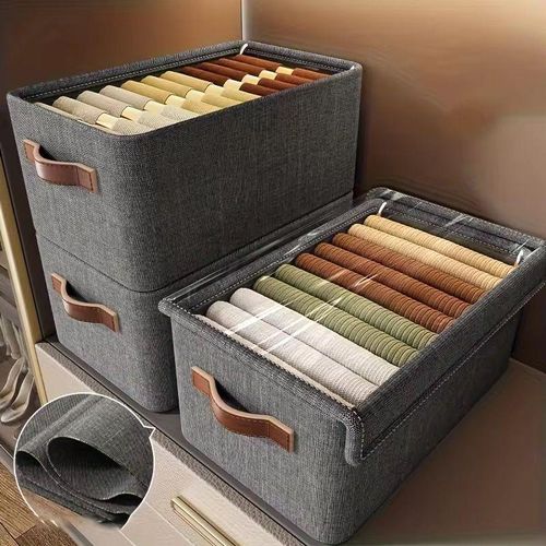 product_image_name-Generic-Collapsible Fabric Closet Organizer with Cover - Large Storage Basket for Jeans, Pants, Hoodies, T-Shirts - Moisture-Proof & Breathable - 50x35x24cm-2