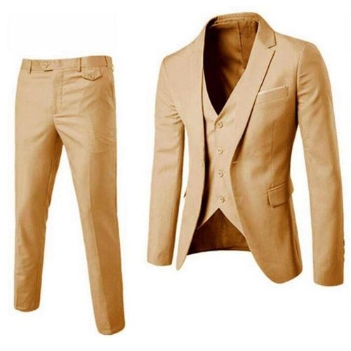Fashion (Khaki)2 Piece Groom Suit Formal Blazer + Pants Set Solid