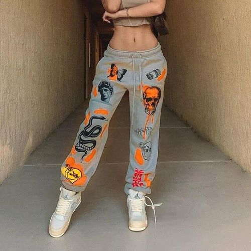 16 Jeans Instahot Women Sweat Pant Harajuku Cartoon Printed