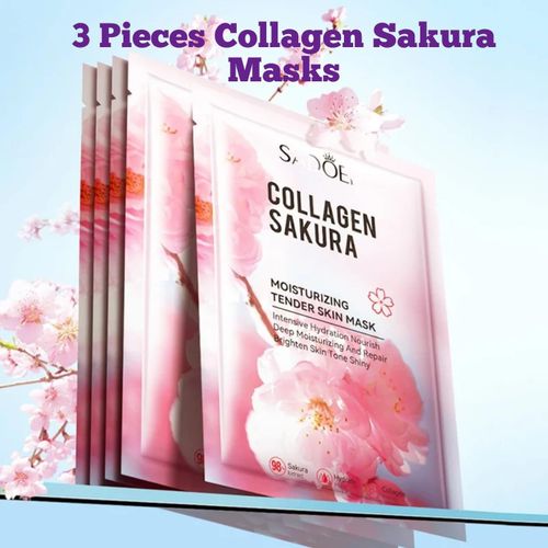 product_image_name-SADOER-3 Pieces Collagen Sakura Face Mask Anti-Aging Face Mask Moisturizing Firming Anti-aging Repair Brightening Facial Sheet Mask Minimize Wrinkles, Restores Skin Elasticity & Firmness-1