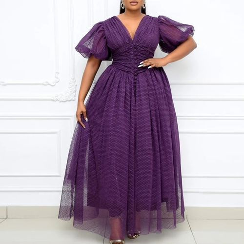 Aomei Women Prom Dress Short Sleeve V Neck Tulle Mesh Purple Best Price Online Jumia Kenya