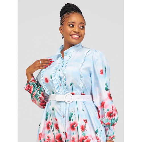 Fashion Style Ladies Floral Dress Sky blue with a shade of green and red. Best Price Online Jumia Kenya