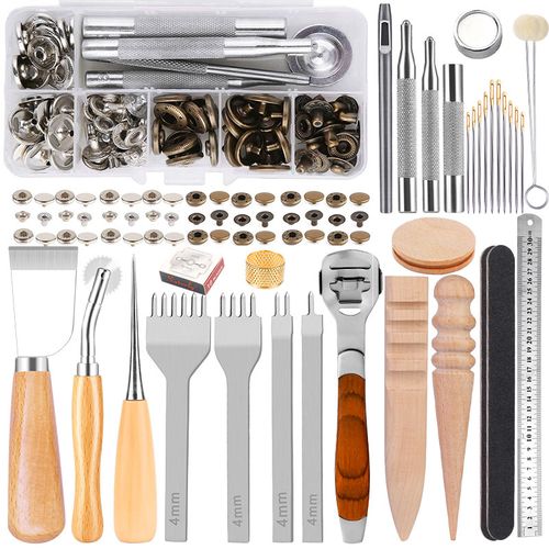 54pcs/set Leather Craft Tools Kit Hand Sewing Stitching Punch