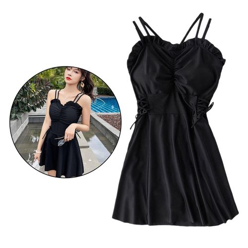 Generic Ladies Swimsuits Solid V-Neck Tummy Control Swim Dress Travel Black  L @ Best Price Online