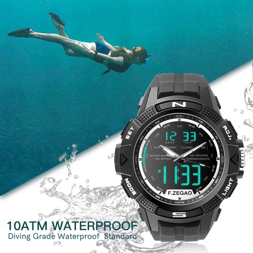 F.ZEGAO Digital 100M Waterproof Sport Watch For Diving Swimming