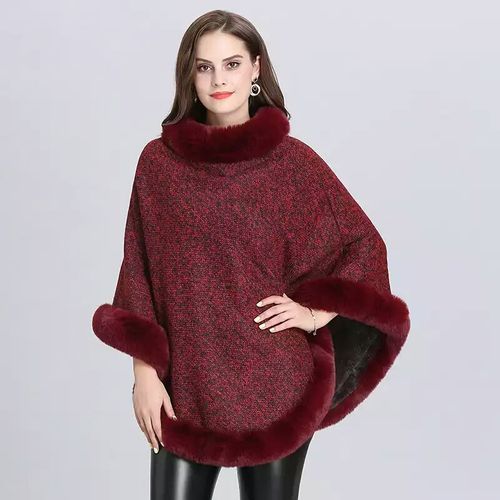 product_image_name-Fashion-Velvet Warm Pullover 2019 Winter Faux Fur Women Capes, Poncho O Neck - Wine Red-1