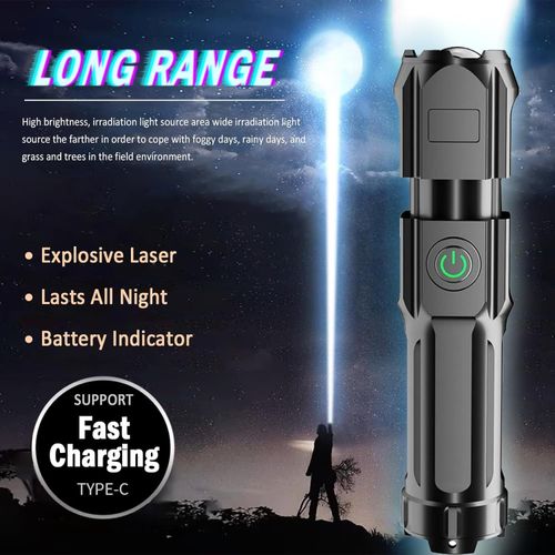 product_image_name-Generic-Telescopic Zoom LED Tactical Flashlight Metal Waterproof Rechargeable USB Torch-2