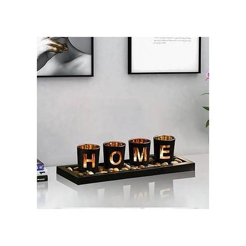 product_image_name-Generic-HOME Branded 4pc Glass Candle Holder Set with Wooden Base and Decorative Rock Pebbles for Elegant Home Decor, Table Centerpiece, and Relaxing Ambience-3