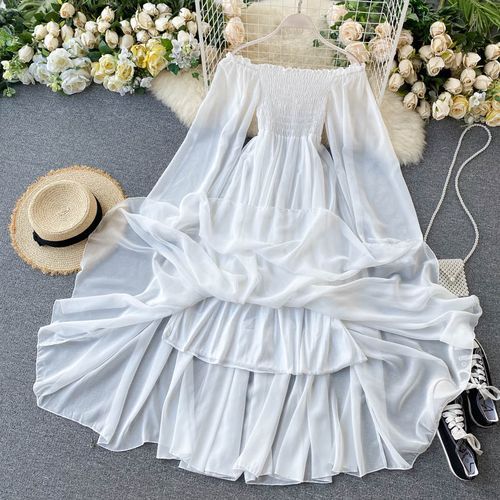 Fashion (white Dress122cm)White Dress Elegant Fairy Chiffon Off