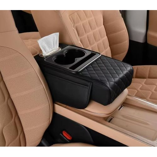 product_image_name-Generic-Car Center Console Cover, Leather Armrest Cover for Car, Universal Middle Console Cushion with Storage Box, Cup Holder, Tissue Box & Phone Slot, Luxury Waterproof Interior Accessories-2