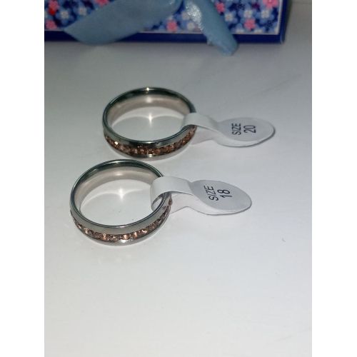 product_image_name-Generic-Silver Stainless Steel Wedding/ Anniversary  Ring with Warm Champagne Crystal Inlay-3