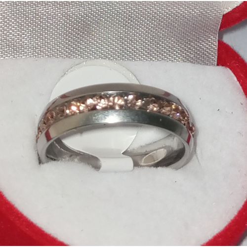 product_image_name-Generic-Silver Stainless Steel Wedding/ Anniversary  Ring with Warm Champagne Crystal Inlay-5