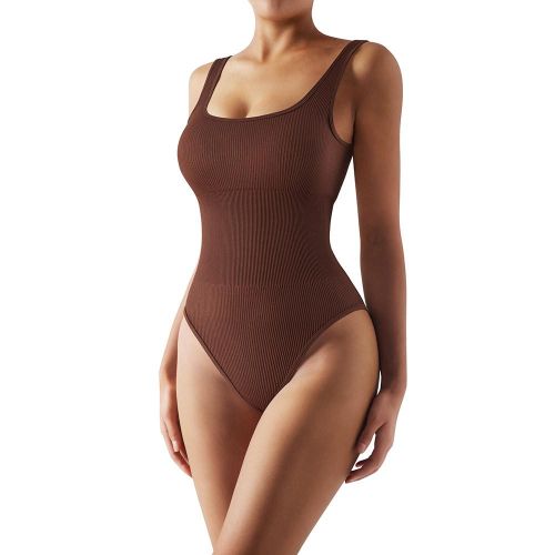 Fashion Bodysuit Shapewear Women Ribbed y Bodysuit Tummy Control Spaghetti  Square Neck Padded Tank Top Seamless Jumpsuit Bodyshaper @ Best Price  Online