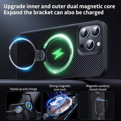 product_image_name-Generic-Black Carbon Fiber Case With Stand Ring MagSafe For IPhone 13 Pro Max - Premium Protection & Functionality-6