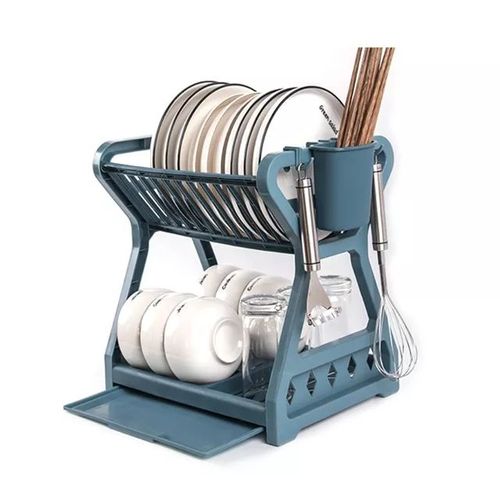 Generic 2 Tier Kitchen Utensil Storage Plastic Dish Rack With Tray