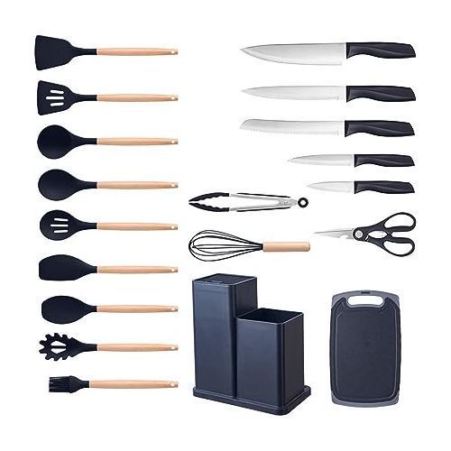 product_image_name-Generic-19PCs Set Of Silicone & Wood Spoon And Knife Set - Includes Chopping Board-3