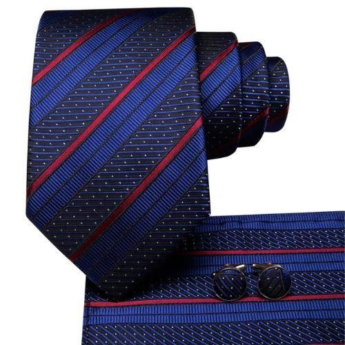 product_image_name-Fashion-Black Navy Blue And Dark Burgundy Striped Necktie-2