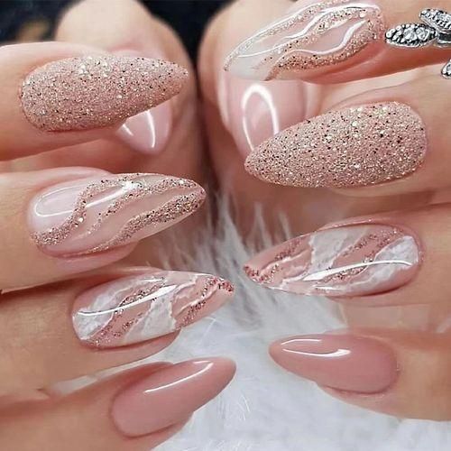 Generic 24Pcs Nude Pink Almond False Nails Glitter Powder Designs Fake Nail Stiletto Nails Set Artificial Wearable Best Price Online Jumia Kenya
