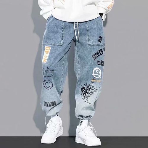 Fashion Men's Jeans Pants Hip Hop Trend Streetwear Jogging Pants Casual  Elastic Waist Men Trousers Joggers Men Sweatpants Cargo Homme @ Best Price  Online