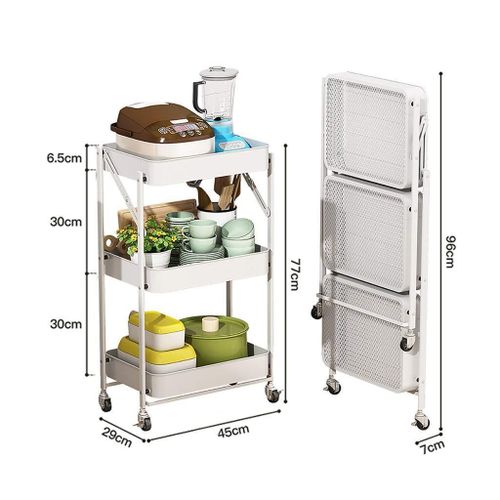 product_image_name-Generic-Foldable 3 layer metallic mesh trays trolley rack -5
