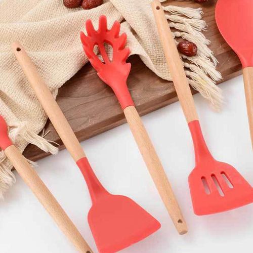 Kitchen Utensils Set 11Pcs Silicone Non-stick Barreled Cooking Utensils Set  Silica Gel Utensil Wooden Handle Kitchenware Set