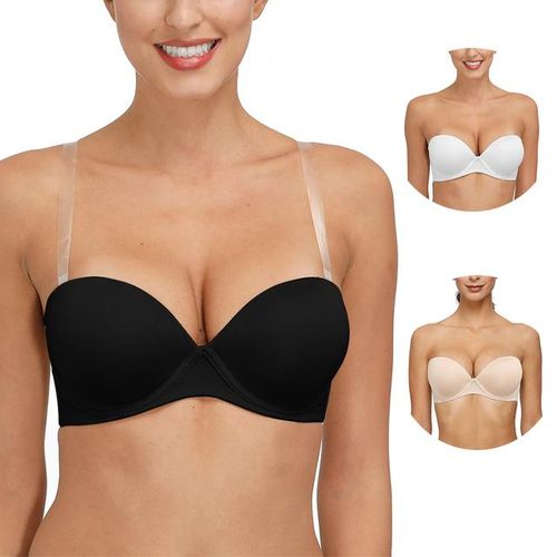 Ybcg Strapless Bra Solid White Thick Padded Push Up Underwear Non