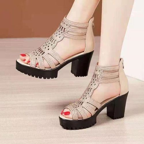 Women Gladiator Sandals High Heels Summer Flock Ankle Strap Female Pumps  Sexy Open Toe Cross Tied Ladies Shoes Black Beige Red - Women's Sandals -  AliExpress