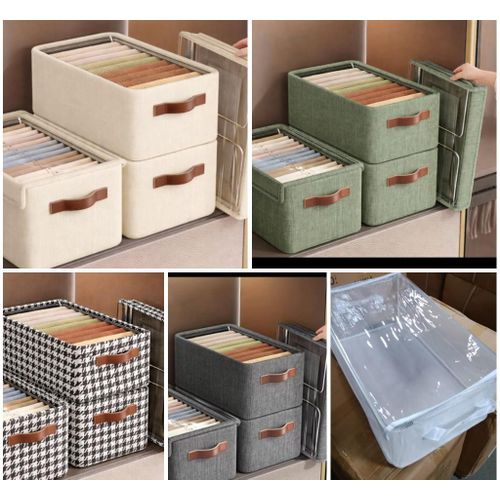 product_image_name-Generic-Foldable Fabric Clothes Storage Organizer Space Saver Wardrobe Closet Storage Box with Lid Transparent Dustproof Cover Stackable Collapsible-1
