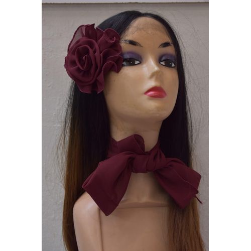 product_image_name-Fashion-Women’s Dark Red Floral Hairband & Sheer Neck Tie Set – Elegant Statement Accessory-1