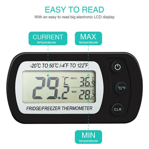 Refrigerator Thermometer Digital Fridge Freeze Room Thermometer Waterproof  Large LCD Display Max/Min Record Function, White