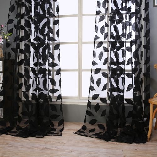 Generic 2Pcs Leaf Tulle Door Window Curtain Drape Panel Sheer ...
