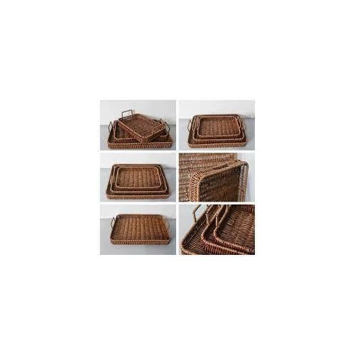 product_image_name-Generic-3pcs Brown Hand-Woven Multipurpose Serving & Storage Trays – Durable Rattan-Style Organizer Set-2