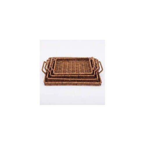product_image_name-Generic-3pcs Brown Hand-Woven Multipurpose Serving & Storage Trays – Durable Rattan-Style Organizer Set-3