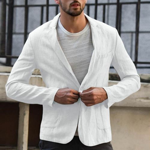 Fashion White Business Casual Men Blazer Linen Jacket Slim Fit Coat Outwear Single Breasted Male Jacket Coats High Quality Plus Size WEF Best Price Online Jumia Kenya