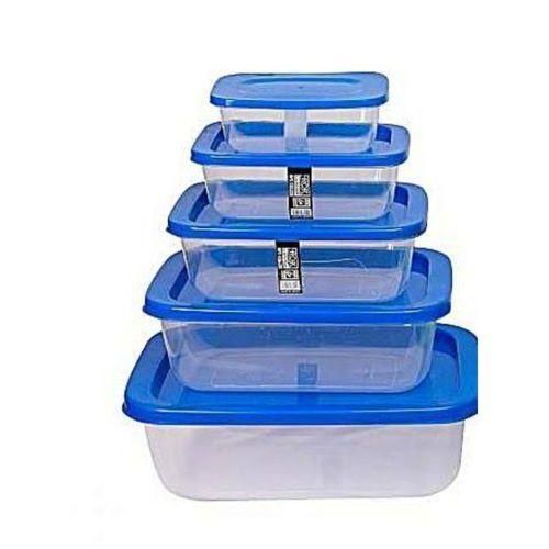 product_image_name-Generic-Rok Set of 5 Stackable Plastic Food Storage Containers with Red Lids-1