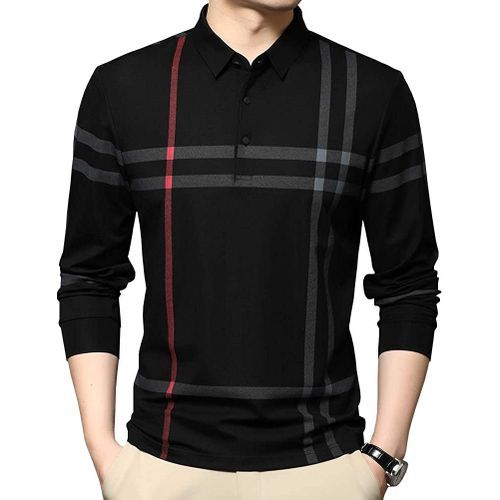 Fashion Mens Casual Striped Long Sleeve Collared T Shirt Polo Shirts ...