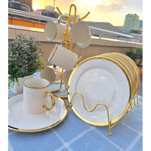 product_image_name-Generic-12PC All White & Gold Ceramic Dinner Set – 6 Cups + 6 Plates (10.5 Inches)-1