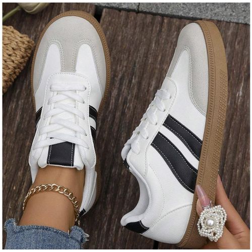 product_image_name-SHEIN-Women's Plus Size Soft Comfy Lace Up Sneakers-2