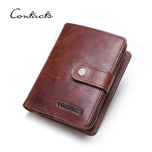 CONTACT S Genuine Leather Men Wallets Short Brand Trifold Card